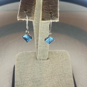💙🩵Vintage Estate Aquamarine Drop Earrings – Art Deco Princess Cut on 925 Silver